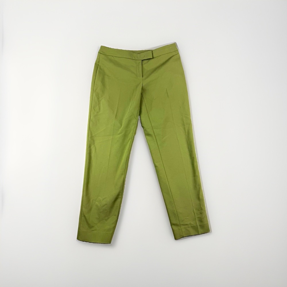 Anne Klein green twill dress pants, slim tapered, flat front pockets, 6